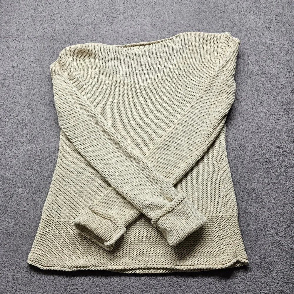Nautica Chunky Knit Sweater Womens Size Small Cream Long Sleeve V-Neck Pullover